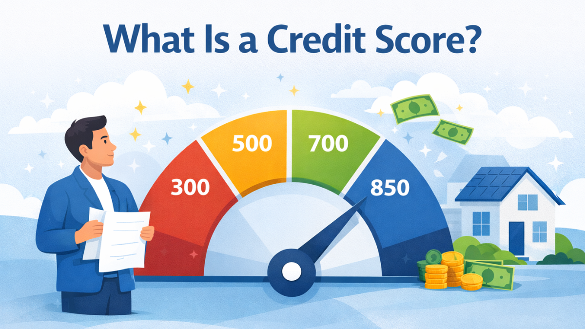Illustration explaining what a credit score is and how it works in the United States