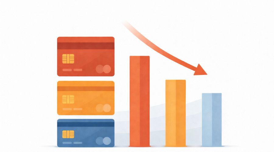 Illustration showing paying off highest interest credit card first in avalanche method