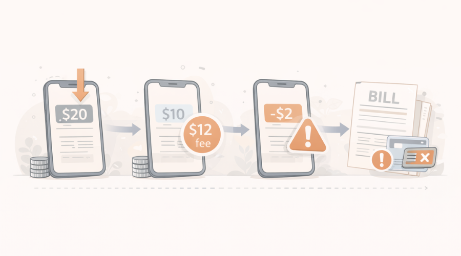 Chain reaction of monthly fees leading to overdraft and negative balance