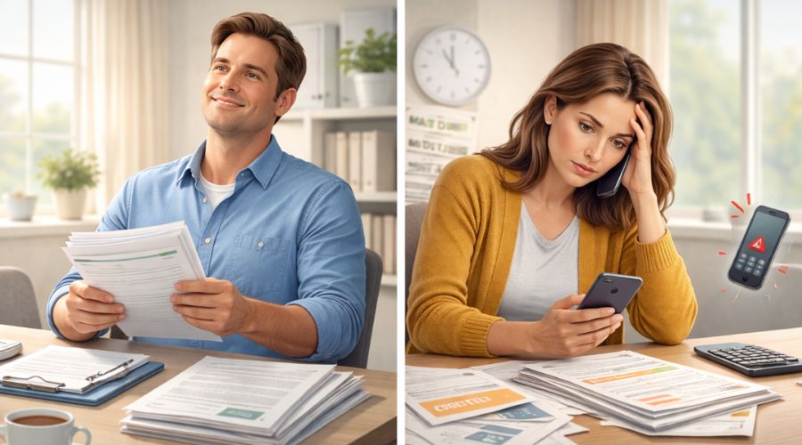 Visual comparison of bankruptcy and loan default credit impact
