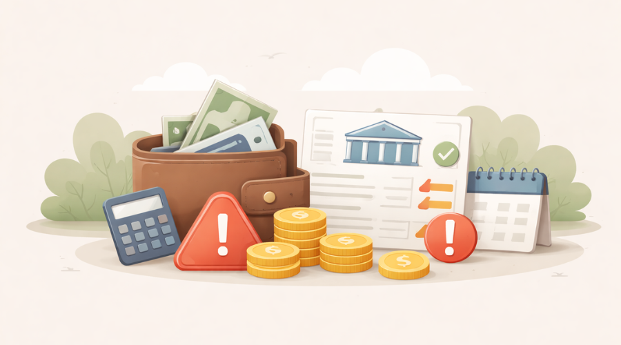 Checking account fee and overdraft risks explained with financial warning illustration