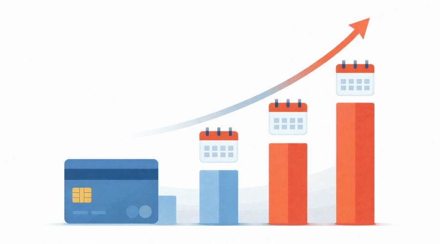 Illustration showing how daily interest increases credit card balance over time