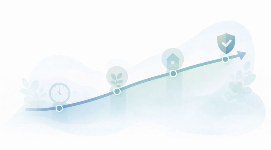 Timeline illustration showing gradual credit recovery after bankruptcy
