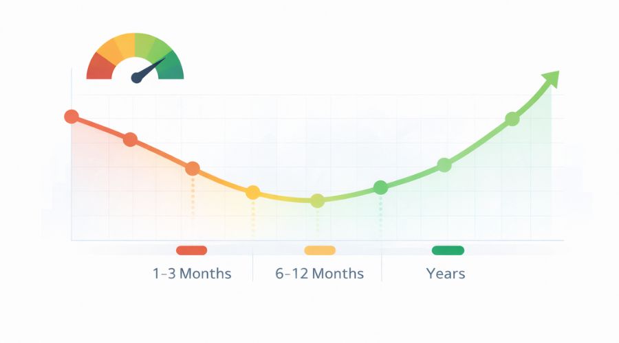 Credit score drop and recovery timeline after a late payment