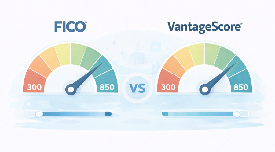 Comparison illustration of FICO and VantageScore credit scoring models