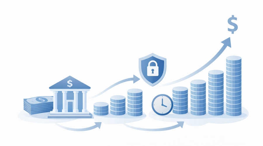 Diagram showing how a high yield savings account earns interest in the U.S.