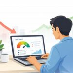 Person checking credit report and credit score on laptop