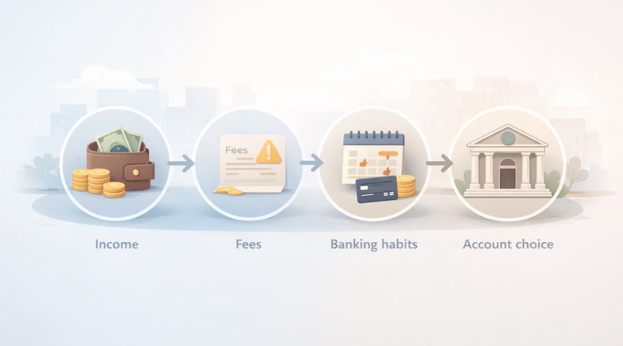 Steps to compare and choose the right checking account type based on income and banking needs