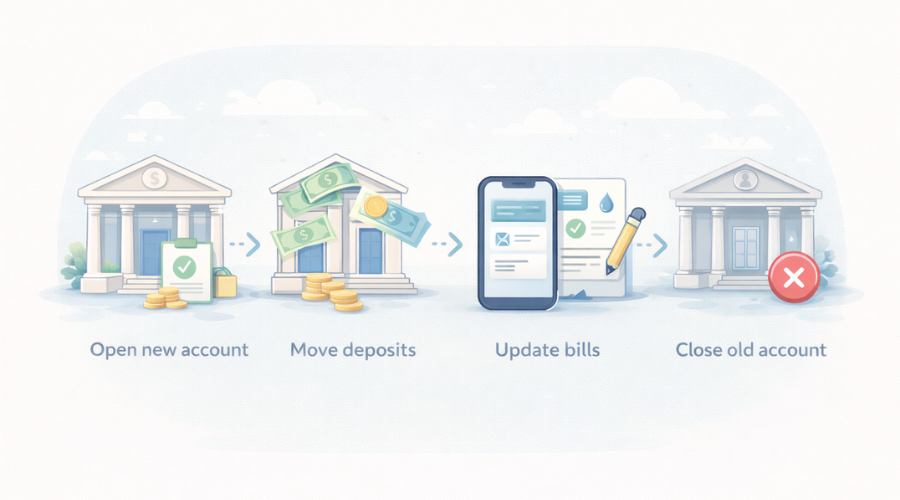 Step-by-step illustration showing safe process of switching banks