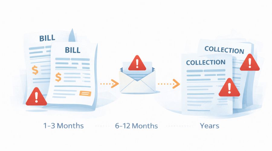 Unpaid bills turning into collections and charge-offs on credit report