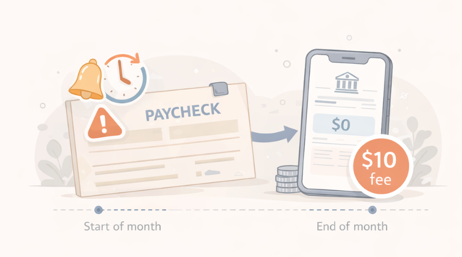 Missed direct deposit causing monthly bank fee illustration