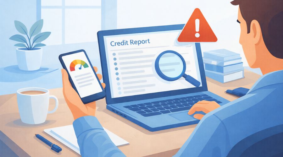 Person monitoring credit inquiries on credit report for errors