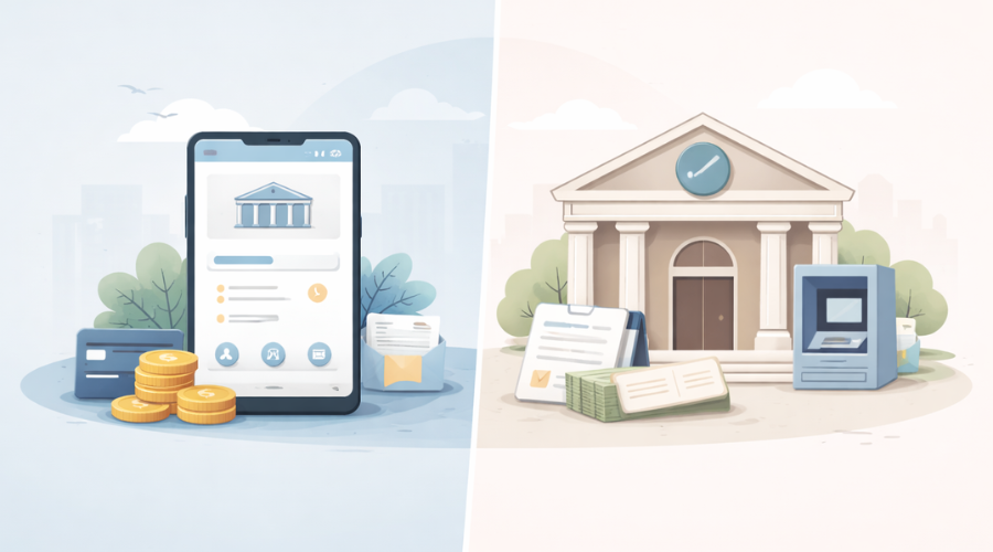 Comparison of online-only checking accounts and traditional bank branch services