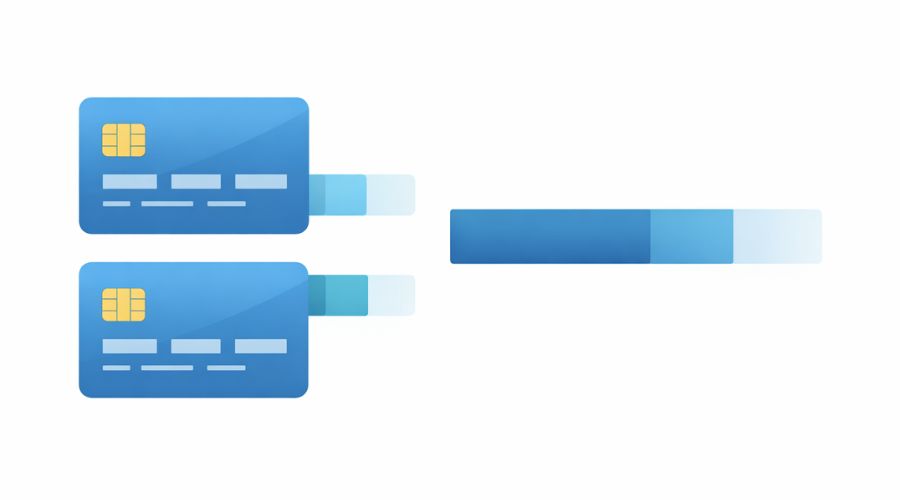 Comparison of per-card utilization and total credit utilization