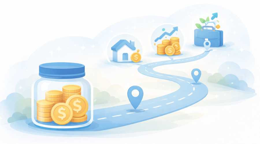 Illustration showing savings as the foundation of long-term financial planning