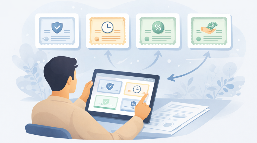 Illustration showing different types of certificate of deposit options with varying features