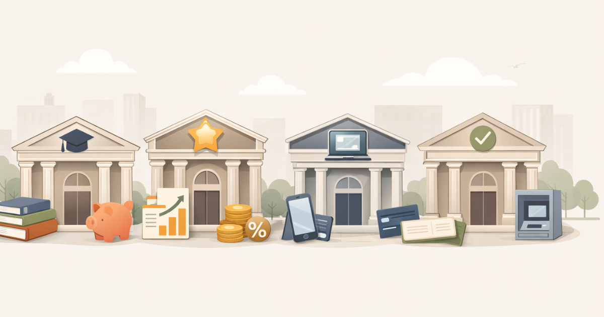 Different types of checking accounts in the U.S. explained with banking options illustration