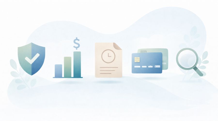 Illustration showing key factors that influence U.S. credit scores
