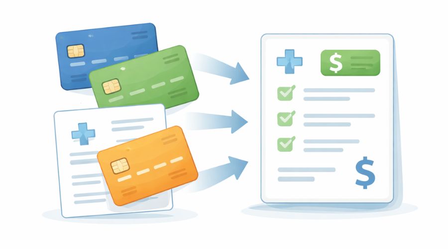 Diagram showing multiple debts combined into one monthly payment