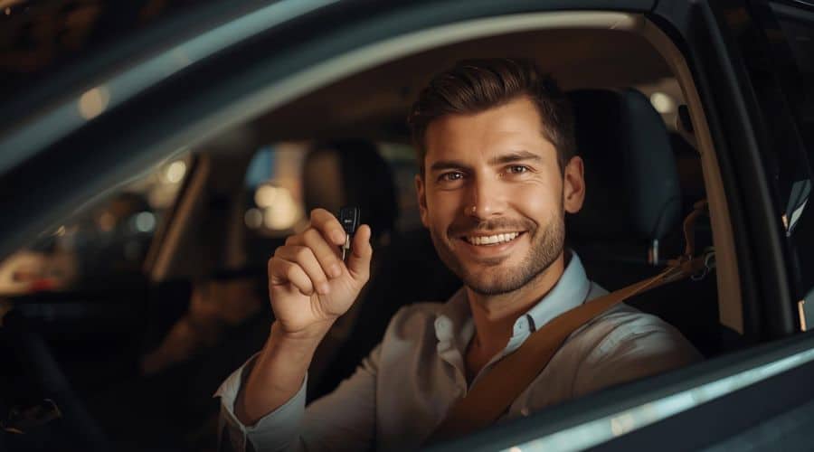 Confident car buyer making a smart financial decision after comparing auto loan options
