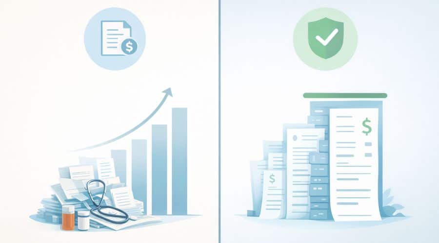 Comparison illustration showing deductible versus out-of-pocket maximum in health insurance
