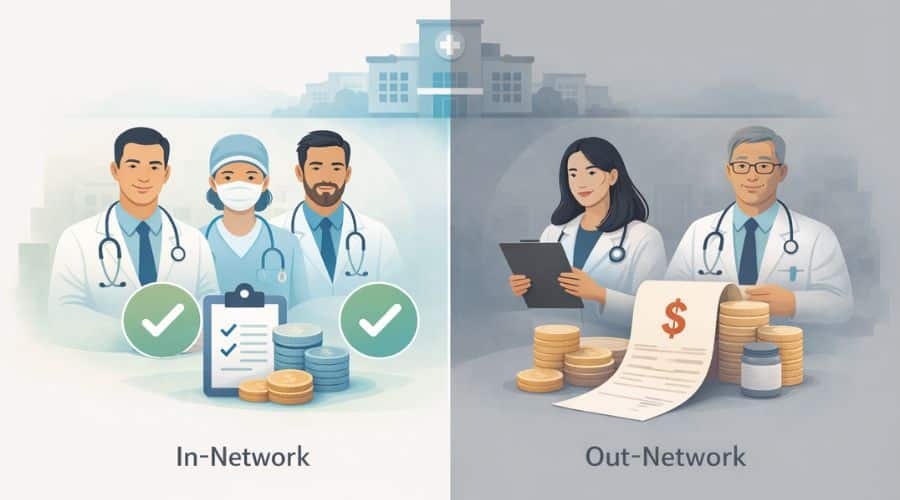 HMO insurance network coverage showing in-network vs out-of-network care