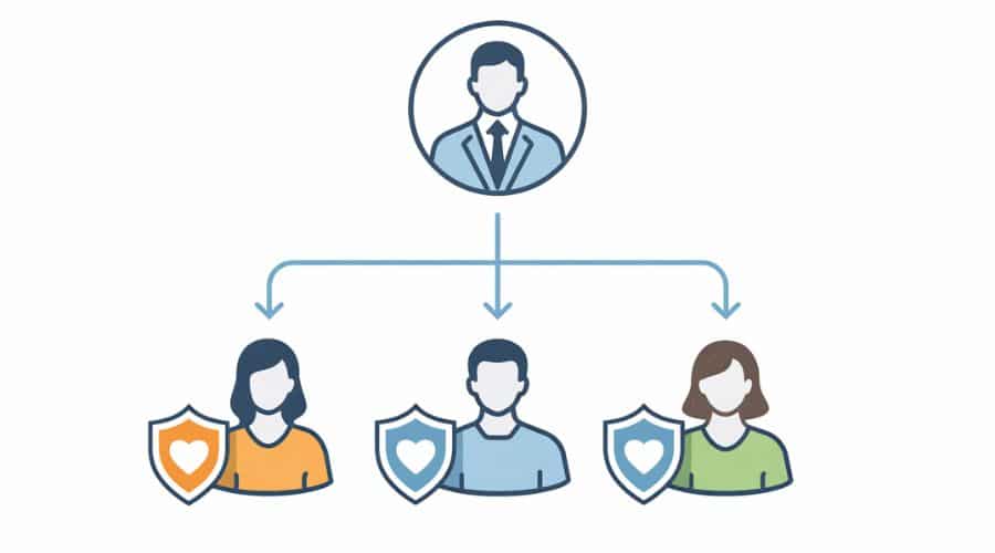 Illustration showing how employer group life insurance coverage works in the United States
