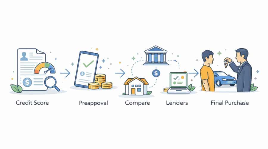 Step-by-step illustration of the auto loan approval and preapproval process