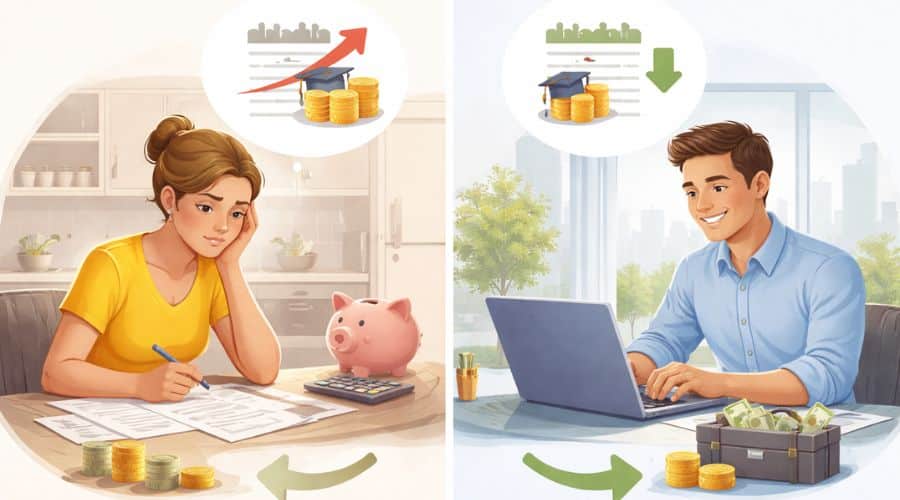 Examples of student loan repayment outcomes based on income and loan balance