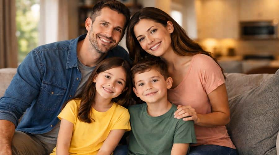 Young family representing typical term life insurance needs during working years
