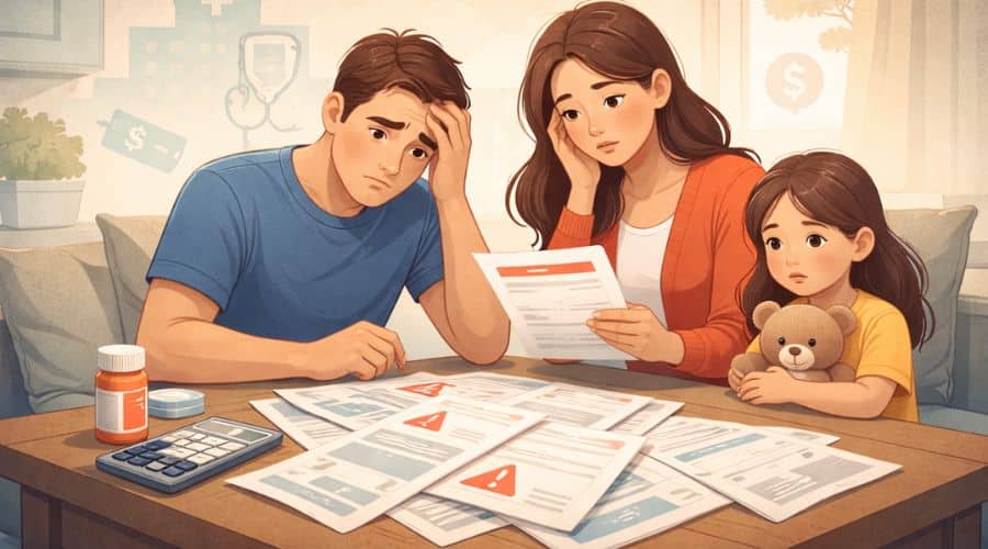 Unexpected medical bills causing financial stress due to out-of-network healthcare costs
