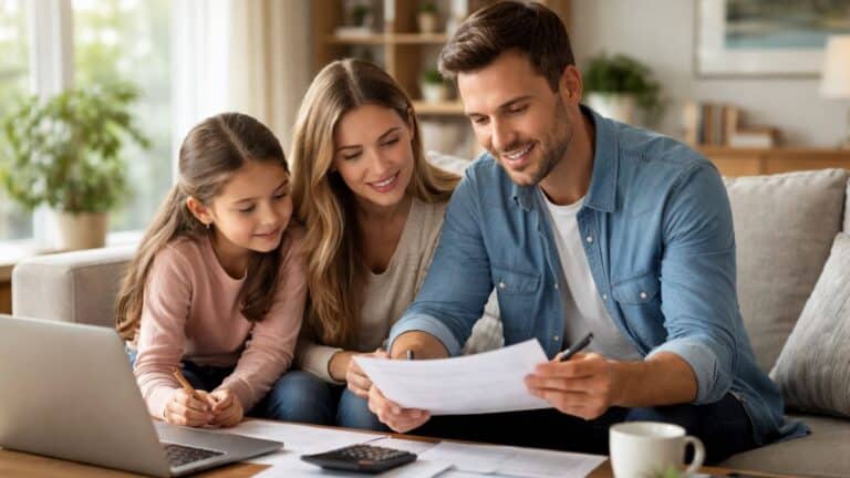 Whole life insurance explained showing an American family planning long-term financial security
